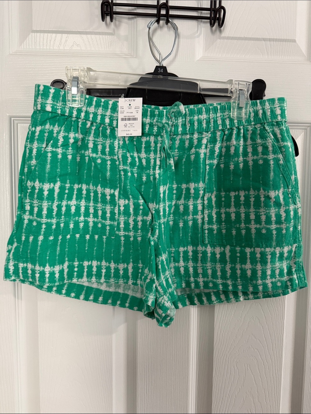 J. Crew Green and White Tie-Dye Linen drawstring Shorts